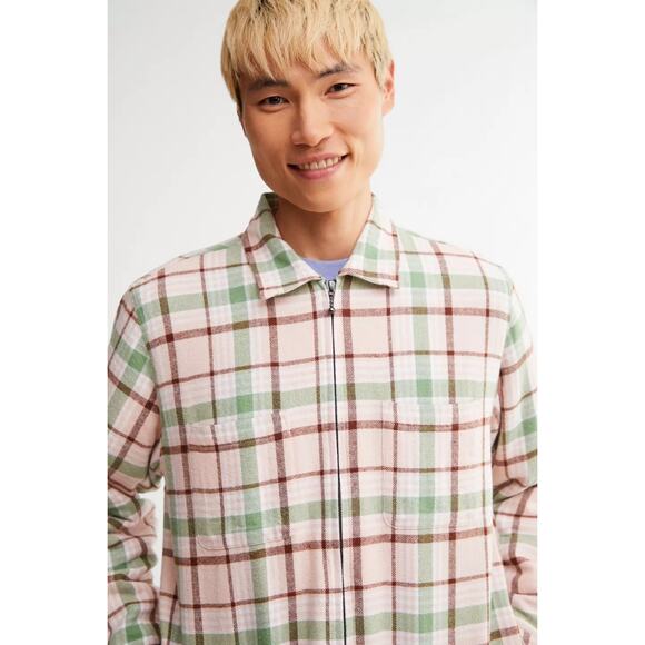 New Urban Outfitters OBEY Dom Plaid Shirt Jacket $120 MEDIUM Pink Clay - Picture 2 of 8